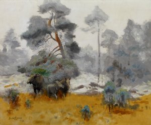 Elandfamilie die een open plek betreedt, 1930